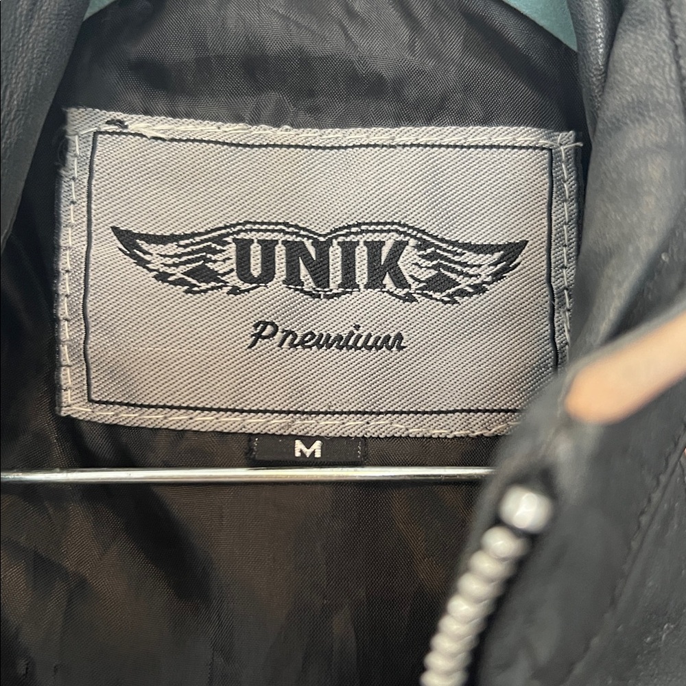 Unik Black Leather Jacket with Blush and White Accents - Picture 3 of 3
